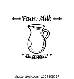 Line style jug as the primary quality mark of natural dairy products. Vector sign on white background