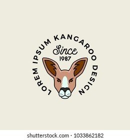 Line Style Kangaroo Face with Retro Typography. Abstract Vector Sign, Symbol or Logo Template. Cartoon Silhouette. Isolated.