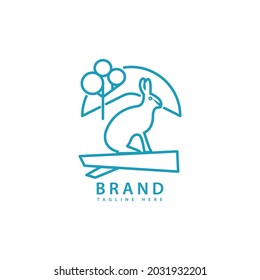 Line style logo with mountain rabbit theme