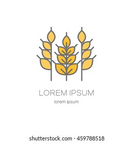 Line style logo template with ears of wheat. Logotype design for agricultural companies.