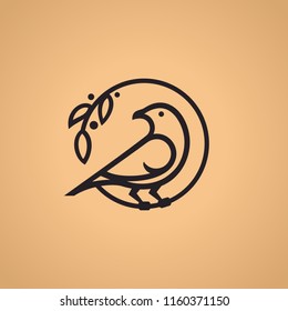 Line style logotype with a bird on a branch with berries.