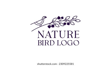 Line style logotype with a bird on a branch. bird logo vector icon template monoline color line art outline