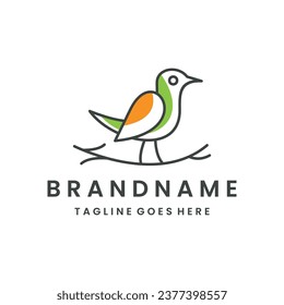 Line style logotype with a bird on a branch. bird logo vector icon template