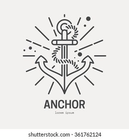 Line style logotype template with anchor. Sea anchor. Boat anchor. Isolated on background and easy to use. Perfect logo for your business. Travel and adventure concept.