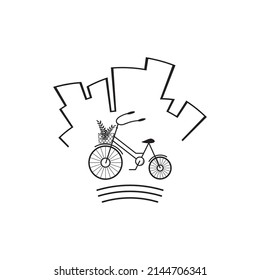 Line style logotype template with a bike. Walking city bike.Vector logo for your business. Clean and minimalist symbol.
