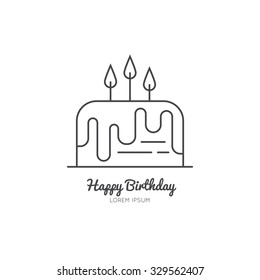 Line style logotype template with cake with candles. Isolated on background and easy to use. Perfect logo for your business. Clean and minimalistic. Holiday series.
