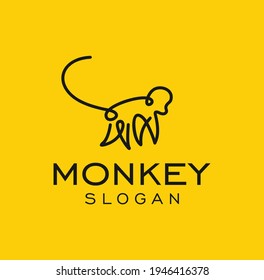 Plantilla de logotipo de estilo de línea con un icono de diseño de vectores con logotipo de mono de chimpancé. Signo simple minimalista único línea de mono animal