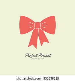Line style logotype template with colored bow. Easy to use business template. Christmas series.
