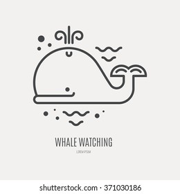 
Line style logotype template with cute whale. Isolated on background and easy to use. Perfect logo for your business. Clean and minimalistic symbol. Summer adventure concept.