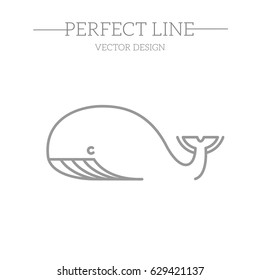 Line style logotype template with cute whale.