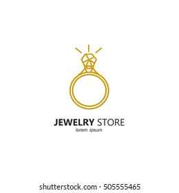 Line style logotype template with diamond ring. Vector template for wedding agency and jewelry shop. Label design.