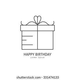 Line style logotype template with graphical boxed present. Isolated on background and easy to use. Perfect logo for your business. Clean and minimalistic. Christmas series.
