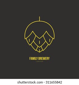 Line style logotype template with hop - main ingredien in beer brewing process. Easy to use business template. 