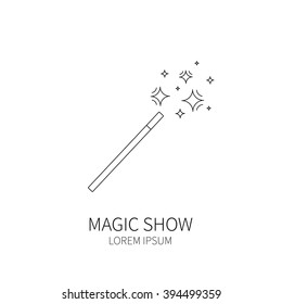Line style logotype template with  magic wand. Isolated on white background .