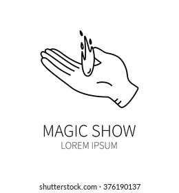 Line style logotype template with magician hand. Isolated on white background .
