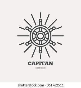 Line style logotype template with marine helm. Isolated on background and easy to use. Perfect logo for cruise company, adventure and travel concept.