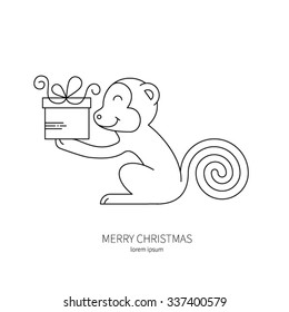 Line style logotype template with monkey. Isolated on background and easy to use. Perfect logo. Clean and minimalistic. 
