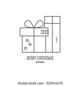 Line style logotype template with packed gifts. Isolated on background and easy to use. Perfect logo for your business. Clean and minimalistic. Christmas series.
