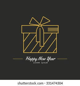 Line style logotype template with present on dark background. Easy to use business template. Christmas series.
