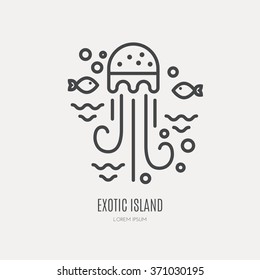 
Line style logotype template with sealife - jellyfish and fish. Isolated on background and easy to use. Perfect logo for your business. Clean and minimalistic symbol. travel and vacation concept.