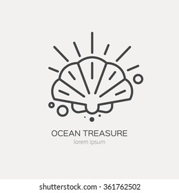 Line style logotype template with seashell. Isolated on background and easy to use. Perfect logo for your business. Clean and minimalistic symbol. Summer vacation concept.