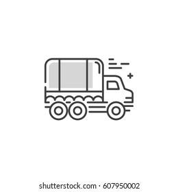 Line style logotype template with truck, cargo, freight vehicle. Easy to use business template.