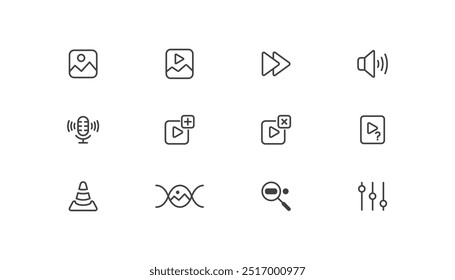 line style multimedia editable icons set audio, video, photo edit