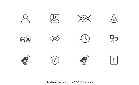 line style multimedia editable icons set audio, video, photo edit