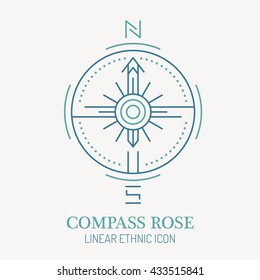 Line style nautical wind rose illustration. Compass rose - minimalistic outlined icon. Travel navigation design