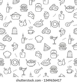 Line style nutrition pattern. Doodle seamless background. The modern and light pattern is ideal for promotional products, textiles, websites, identity, menu, packaging and more