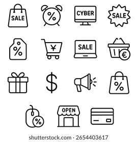 Line Style Outline Online Shopping Promotion Icon Set