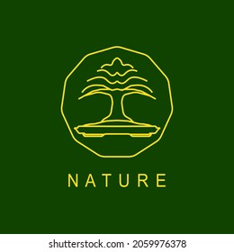 line style of plants in flat pots in the form of bonsai plants with natural colors