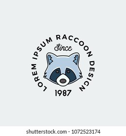 Line Style Raccoon Face with Retro Typography. Abstract Vector Sign, Symbol or Logo Template. Cartoon Silhouette. Isolated.