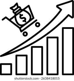 A line style sales increase icon, designed for business, banking, finance, and marketing purposes, but also suitable for other uses that represent growth, improvement, or upward trends