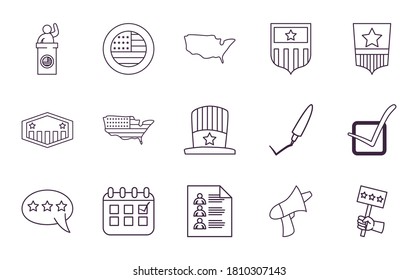 line style set of icons design, Usa elections vote and presidents day theme Vector illustration