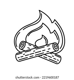 Line style single camping Bonfire vector illustration isolated on white background