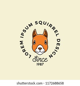 Line Style Squirrel Face with Retro Typography. Abstract Vector Sign, Symbol or Logo Template. Cartoon Silhouette. Isolated.