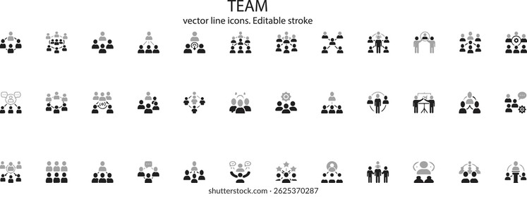 Line style team vector set featuring collaboration, unity, leadership, and business concepts—perfect for projects.