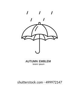 Modelo estilo linha com guarda-chuva e pingos de chuva. Isolado no fundo e fácil de usar. Símbolo limpo e minimalista. Conceito meteorológico.