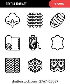 Line Style Textile Material Various Type Simple Shape Icon Set