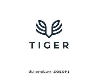 Line Style Tiger Face Abstract Vector Icon, Symbol or Logo Template. Wild Animal Head Sillhouette with Typography. Creative Predator Emblem. Isolated.
