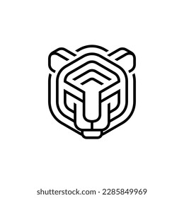 Icono de vectores, símbolo o plantilla de logotipo del tigre de estilo de línea. Sillhouette de Cabeza Animal Salvaje con Tipografía. Emblema creativo depredador. Aislado.