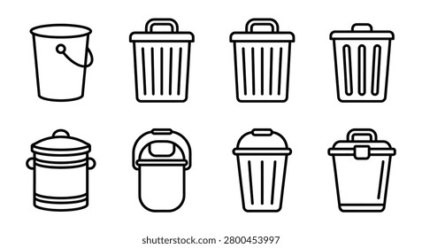 Line style Trash Cans Collection On White Background