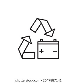 Line style vector icon representing battery recycling, perfect for eco and recycling themes.
