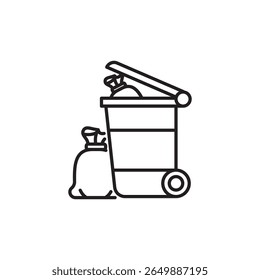 Line style vector icon representing wheelie bin, perfect for eco and recycling themes.