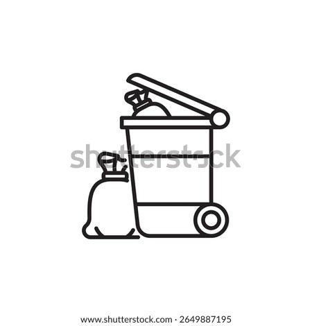 Line style vector icon representing wheelie bin, perfect for eco and recycling themes.