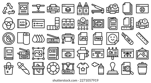 Juego de iconos vectoriales de estilo de línea para imprimir.