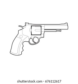 Line style vector icon of vintage retro gun, revolver, pistol.