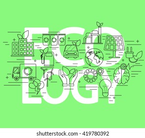 Line style vector illustration design concept of ecology. 