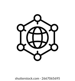 Una Ilustración vectorial de estilo de línea de un ícono de red global.